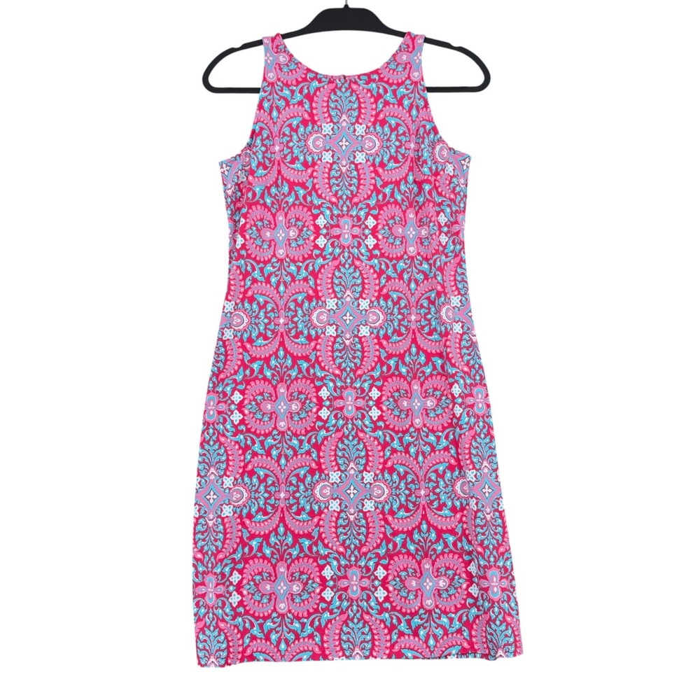 Talbots Paisley Shift Dress Womens XS Nylon Spandex Pink Blue Sleeveless